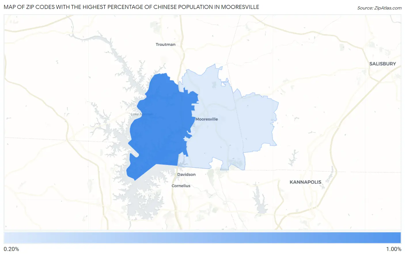 Zip Codes with the Highest Percentage of Chinese Population in Mooresville Map