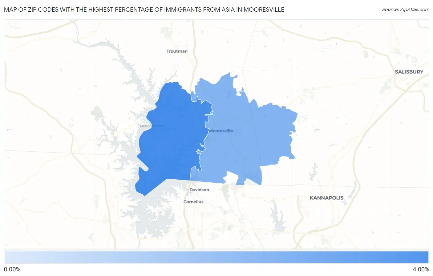 Zip Codes with the Highest Percentage of Immigrants from Asia in Mooresville Map