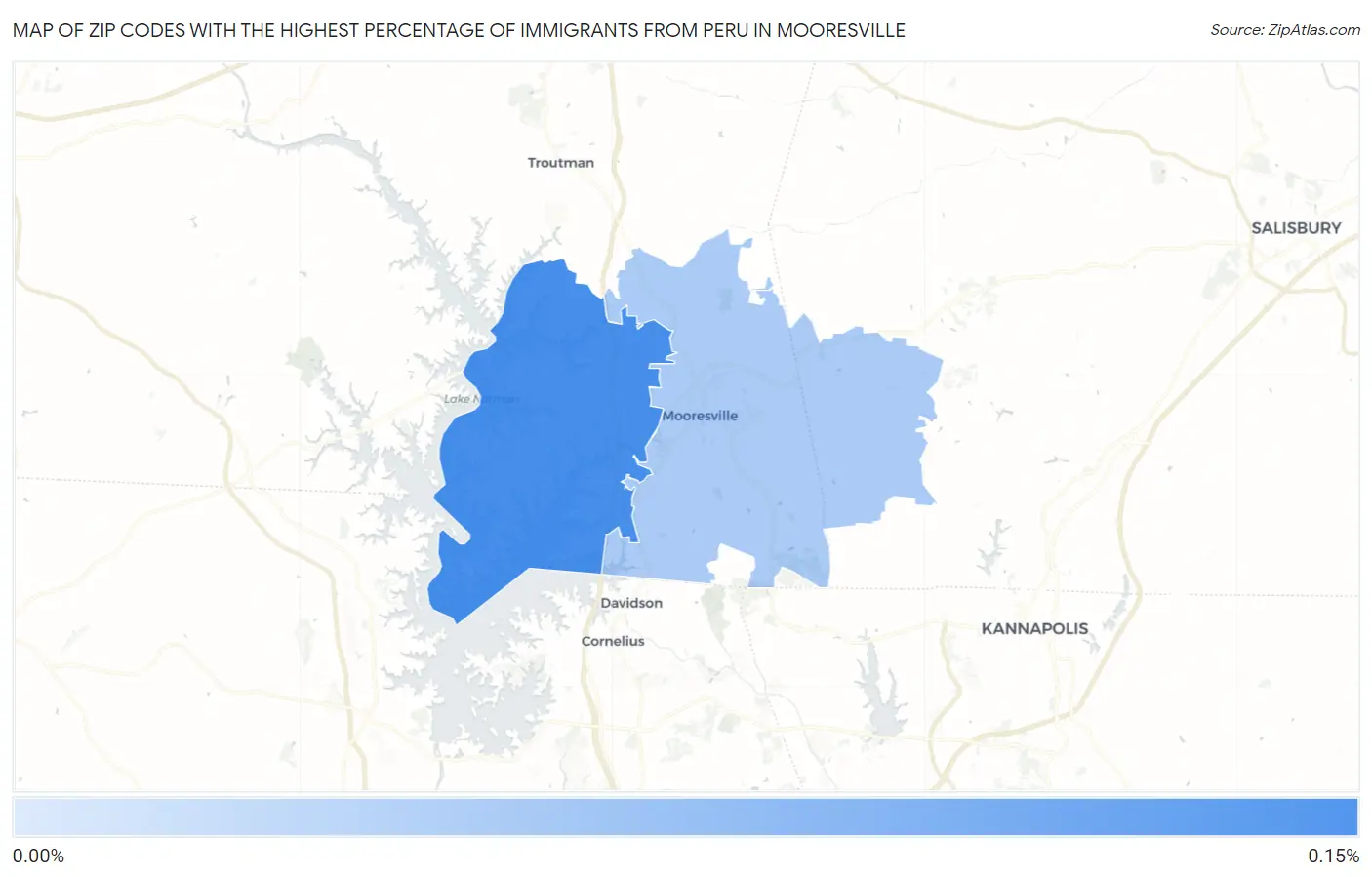 Zip Codes with the Highest Percentage of Immigrants from Peru in Mooresville Map