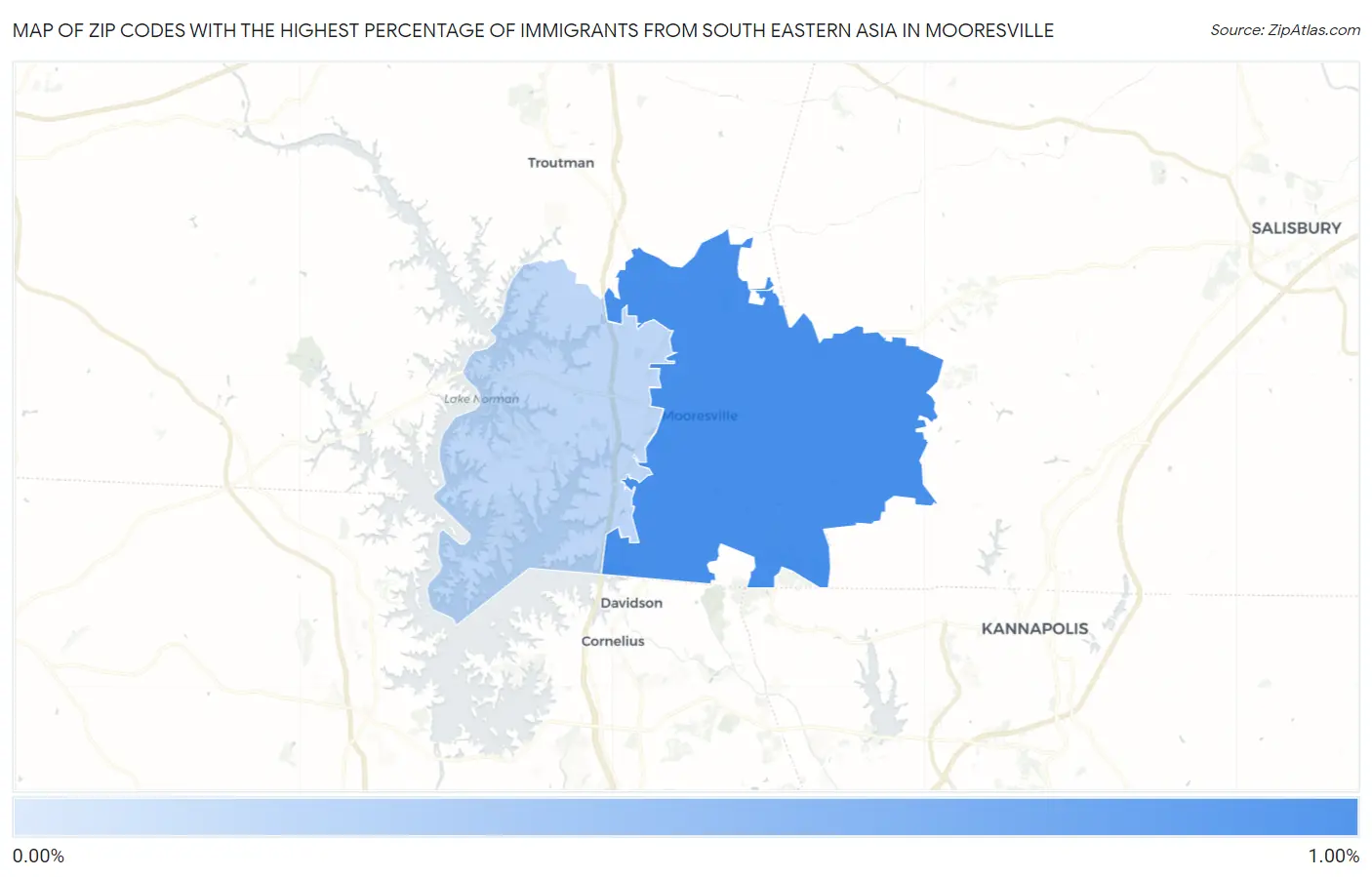 Zip Codes with the Highest Percentage of Immigrants from South Eastern Asia in Mooresville Map