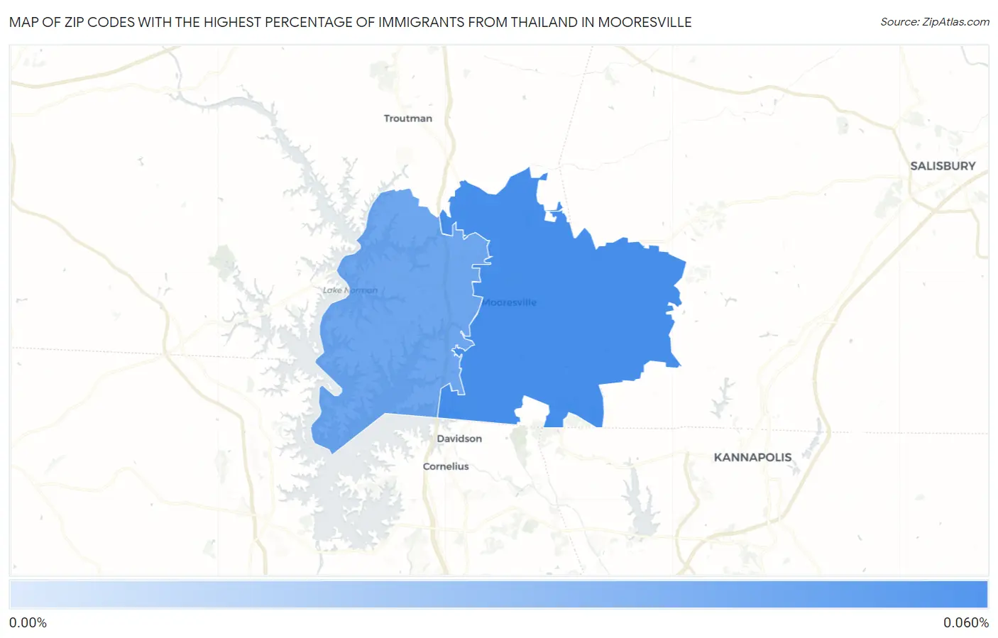 Zip Codes with the Highest Percentage of Immigrants from Thailand in Mooresville Map