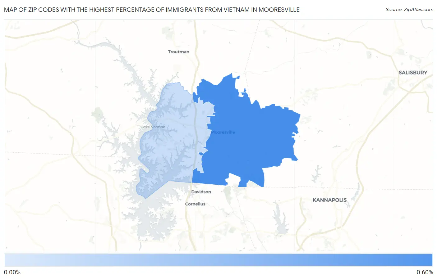 Zip Codes with the Highest Percentage of Immigrants from Vietnam in Mooresville Map