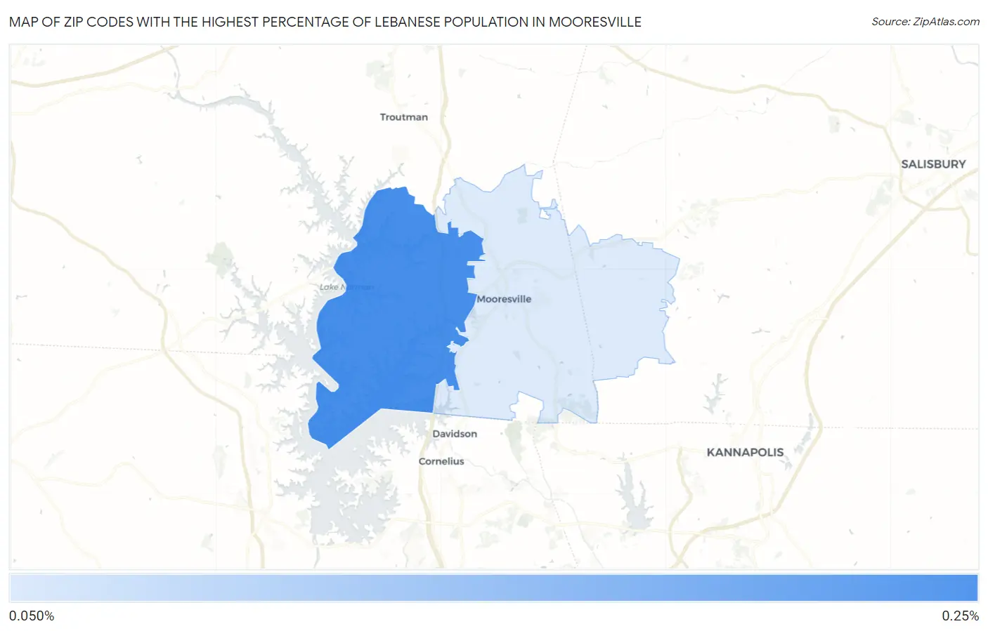 Zip Codes with the Highest Percentage of Lebanese Population in Mooresville Map