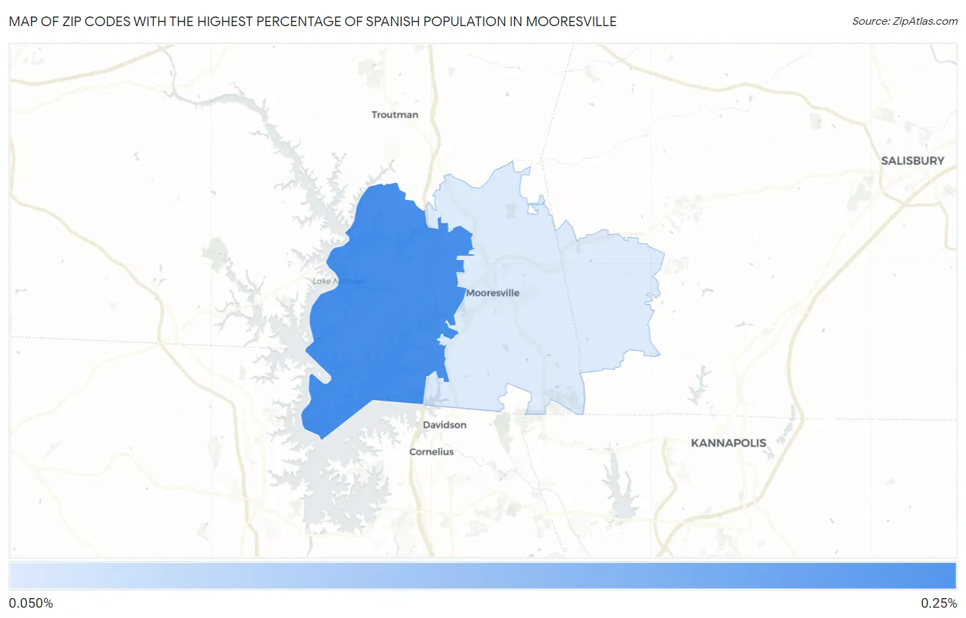 Zip Codes with the Highest Percentage of Spanish Population in Mooresville Map