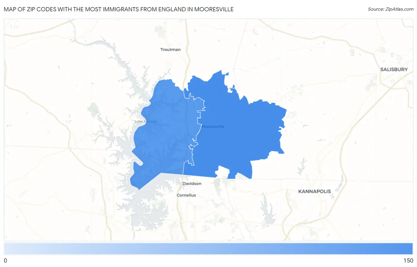 Zip Codes with the Most Immigrants from England in Mooresville Map