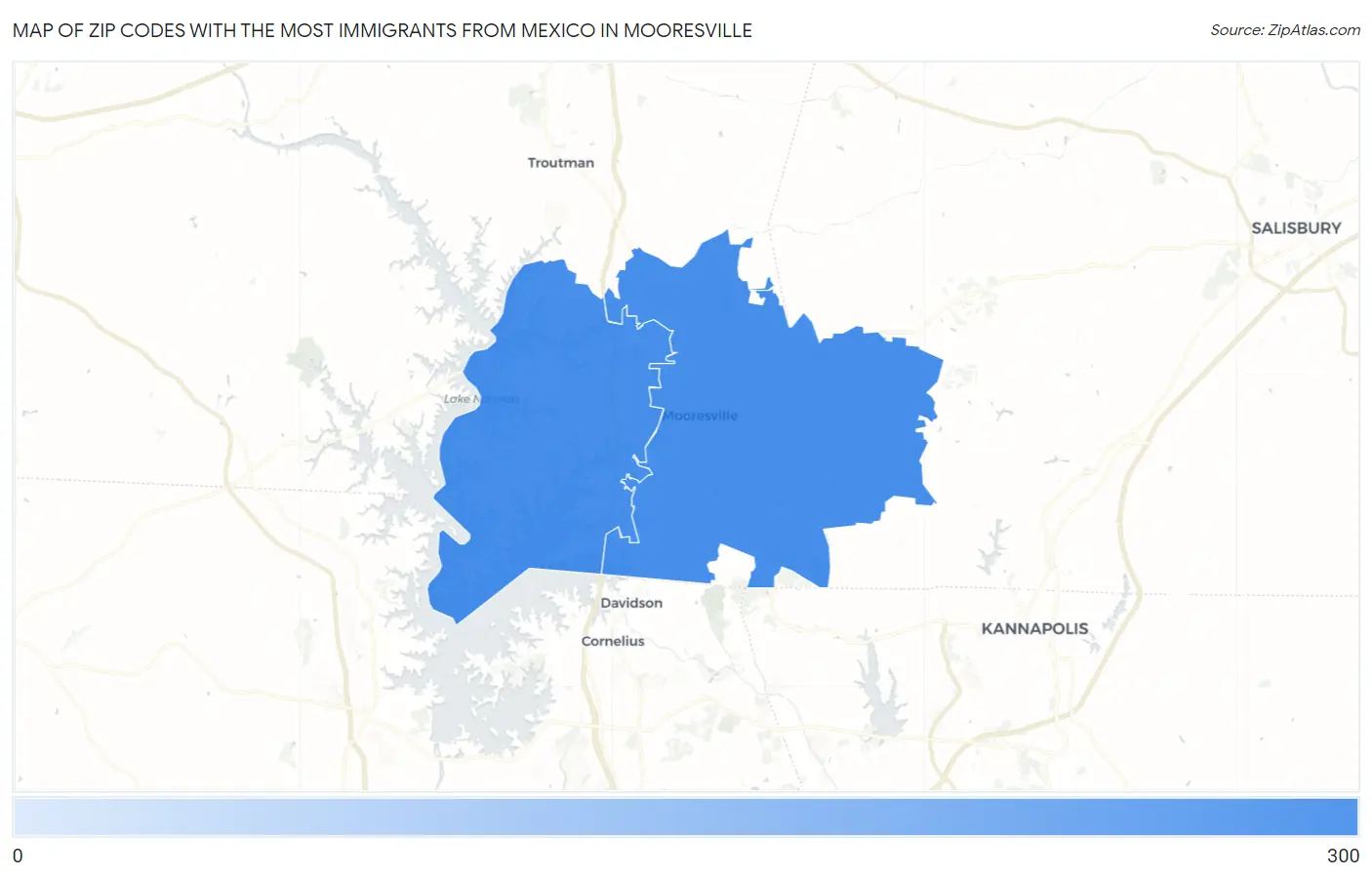 Zip Codes with the Most Immigrants from Mexico in Mooresville Map