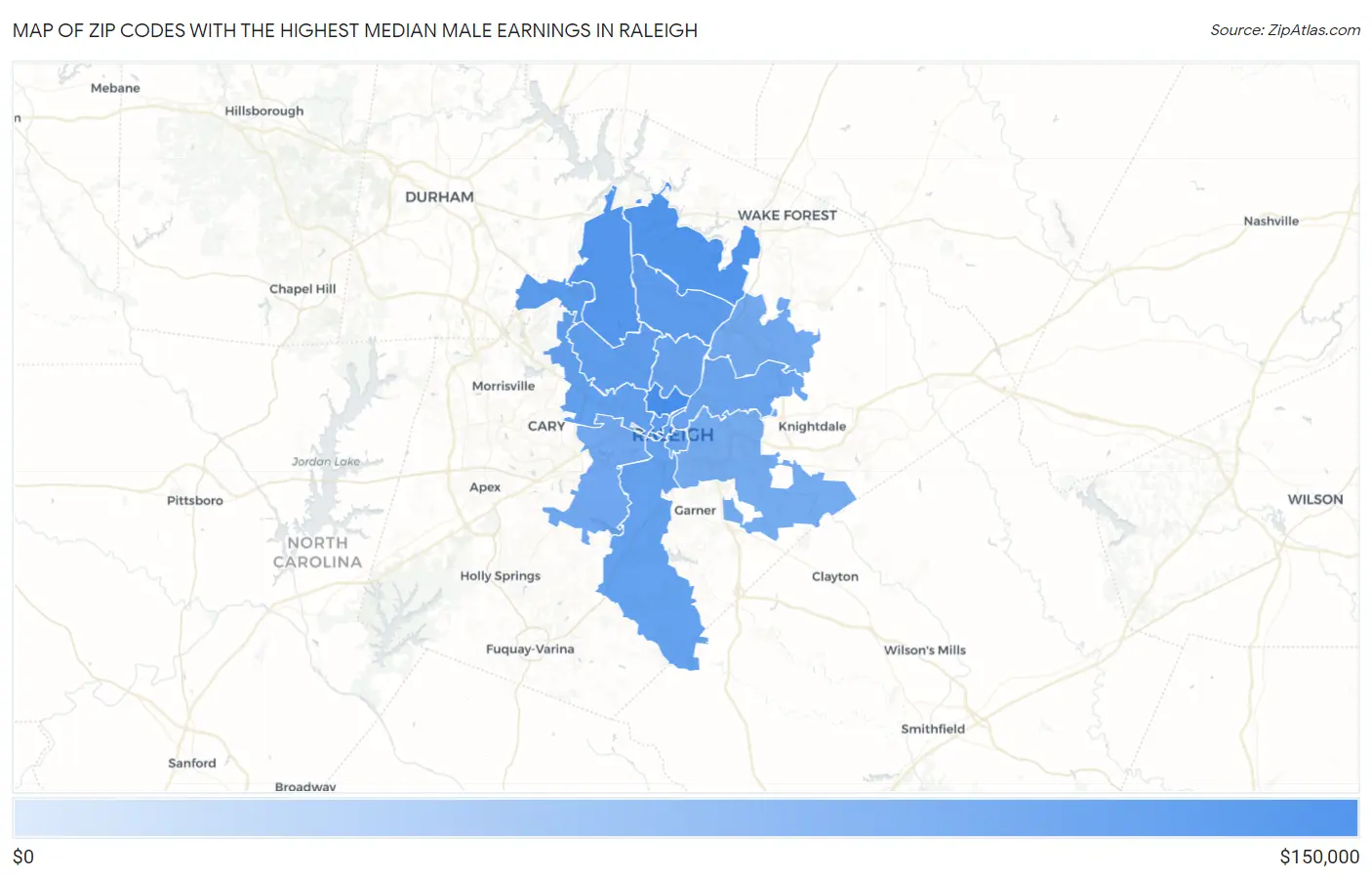 Zip Codes with the Highest Median Male Earnings in Raleigh Map