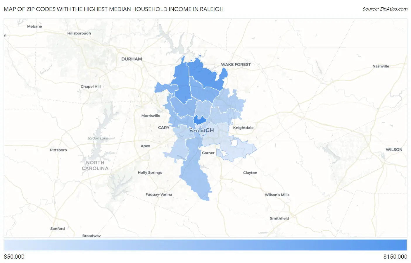 Zip Codes with the Highest Median Household Income in Raleigh Map