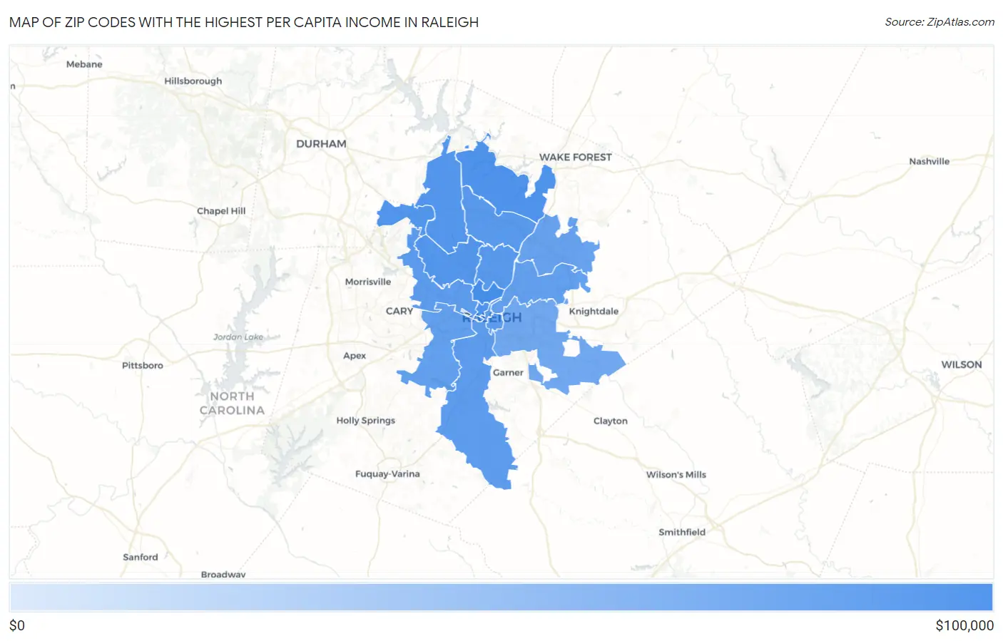 Zip Codes with the Highest Per Capita Income in Raleigh Map