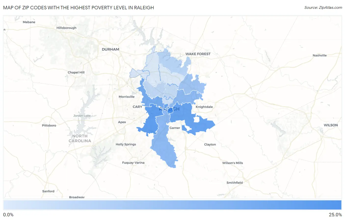 Zip Codes with the Highest Poverty Level in Raleigh Map