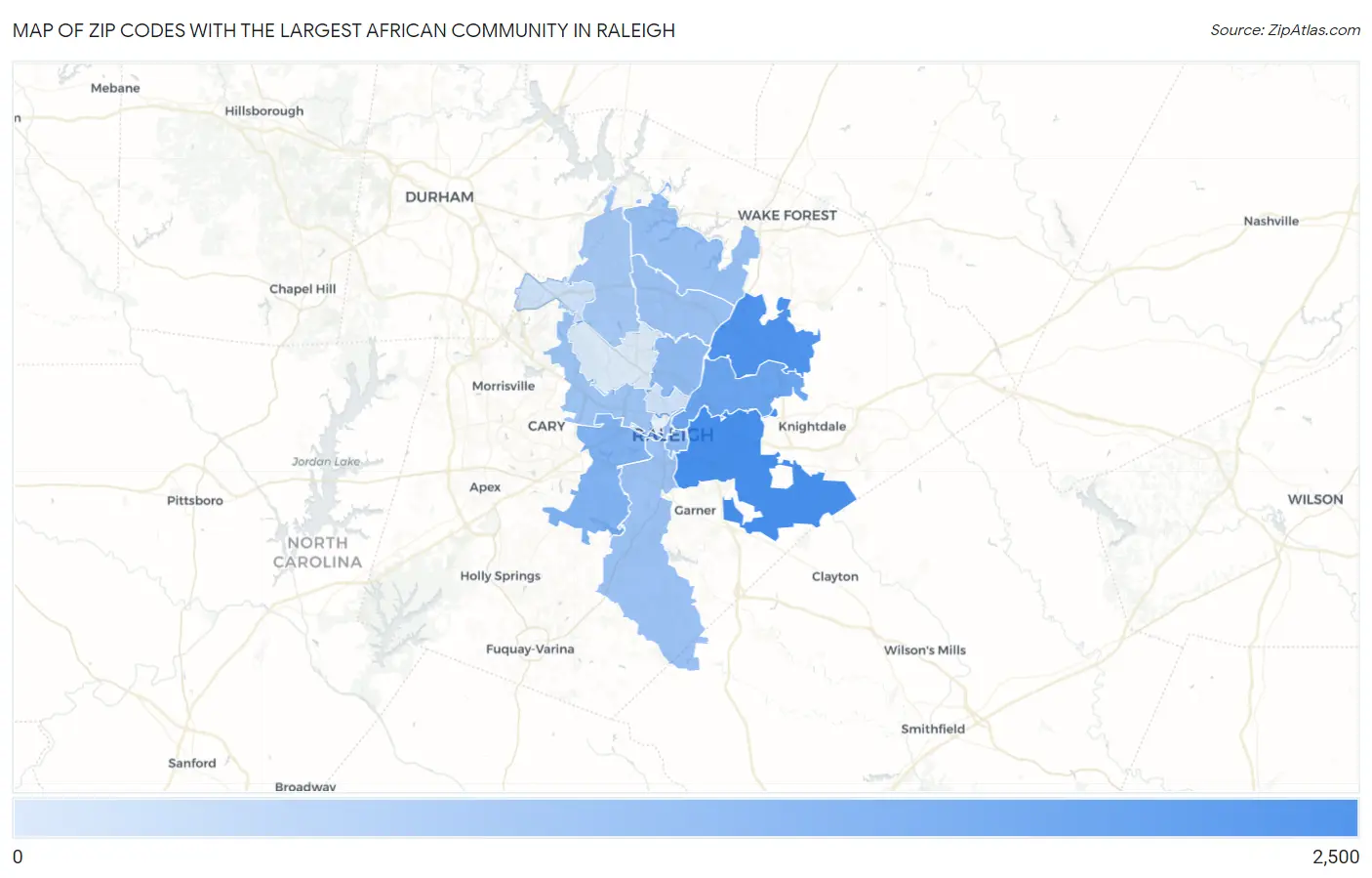 Zip Codes with the Largest African Community in Raleigh Map