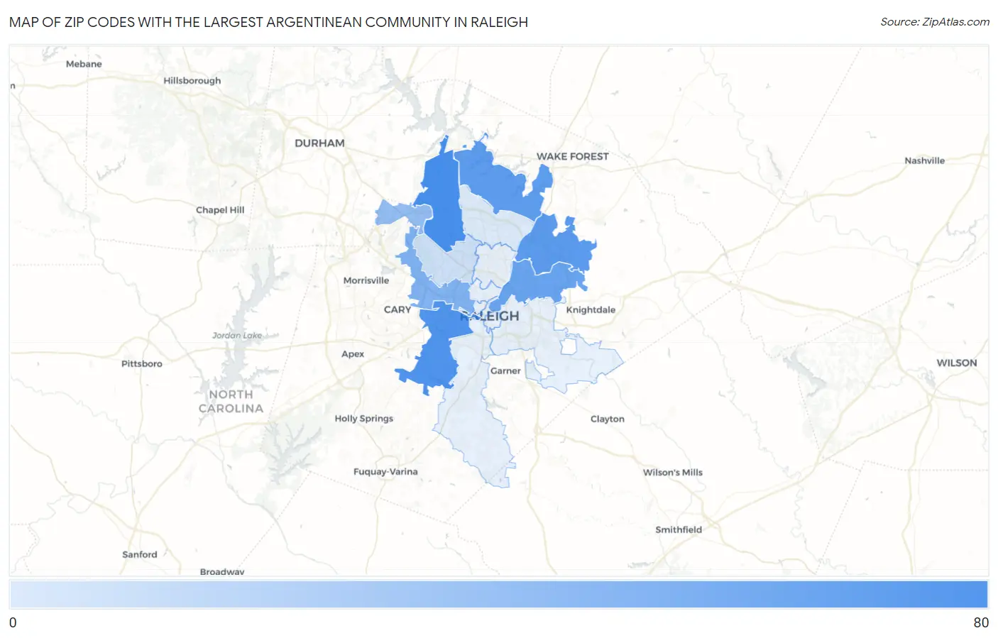 Zip Codes with the Largest Argentinean Community in Raleigh Map