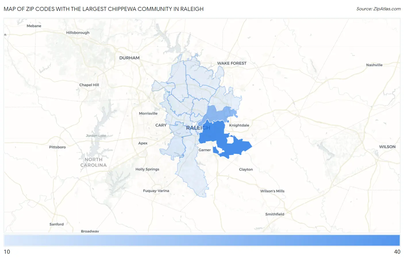 Zip Codes with the Largest Chippewa Community in Raleigh Map