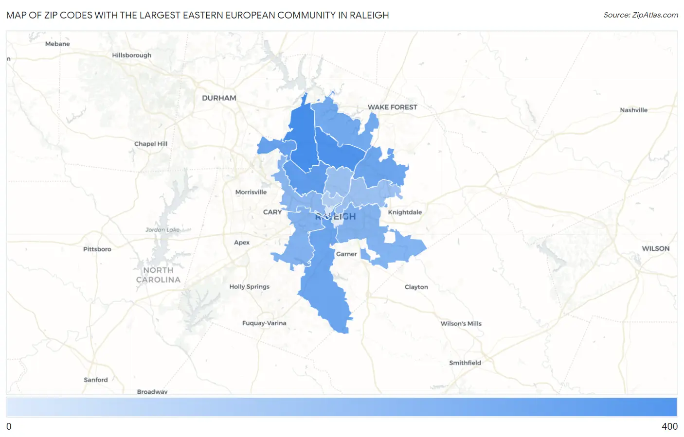 Zip Codes with the Largest Eastern European Community in Raleigh Map