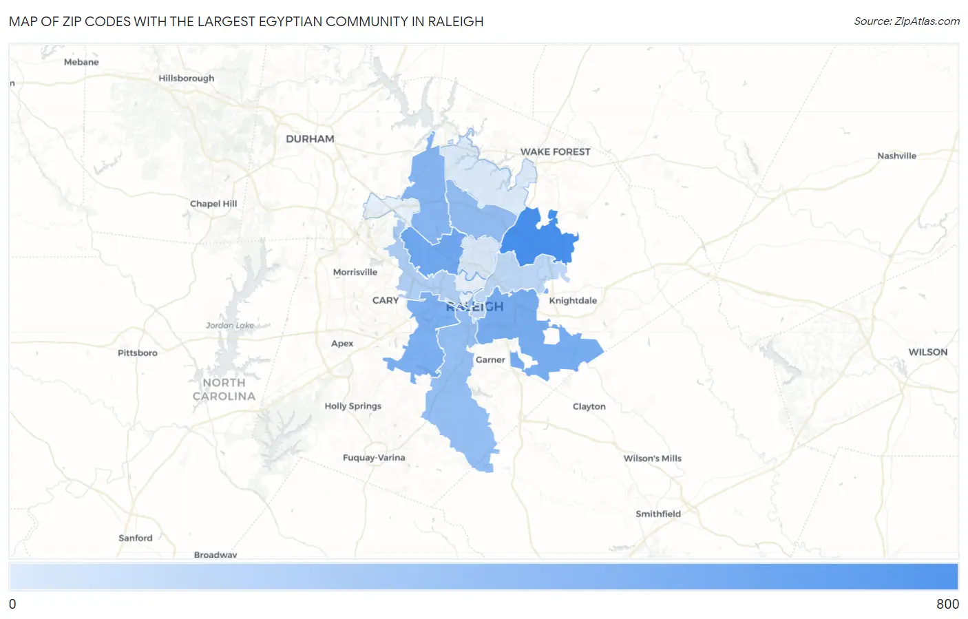 Zip Codes with the Largest Egyptian Community in Raleigh Map