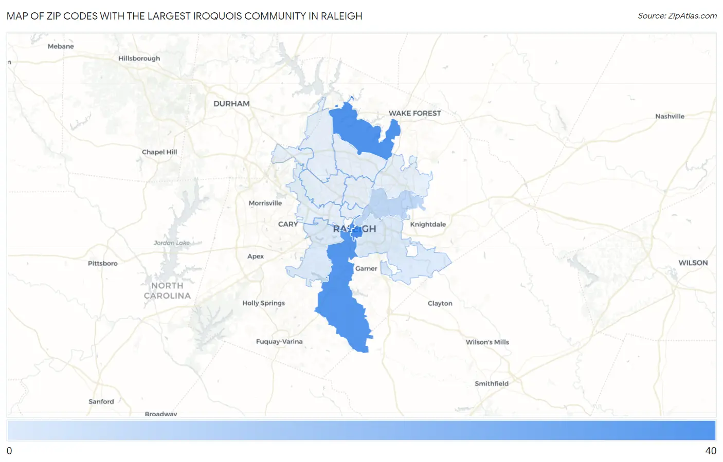 Zip Codes with the Largest Iroquois Community in Raleigh Map