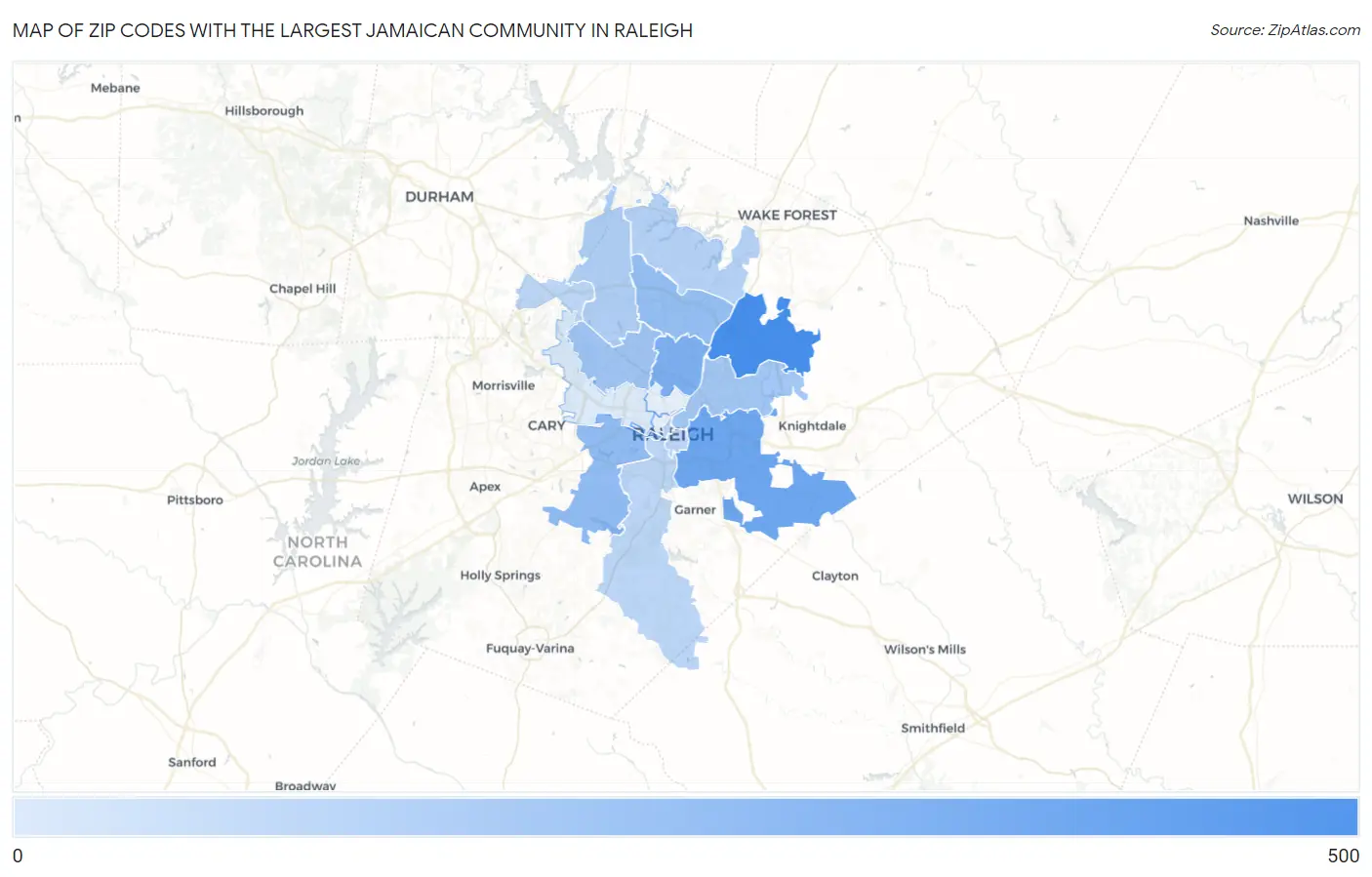 Zip Codes with the Largest Jamaican Community in Raleigh Map