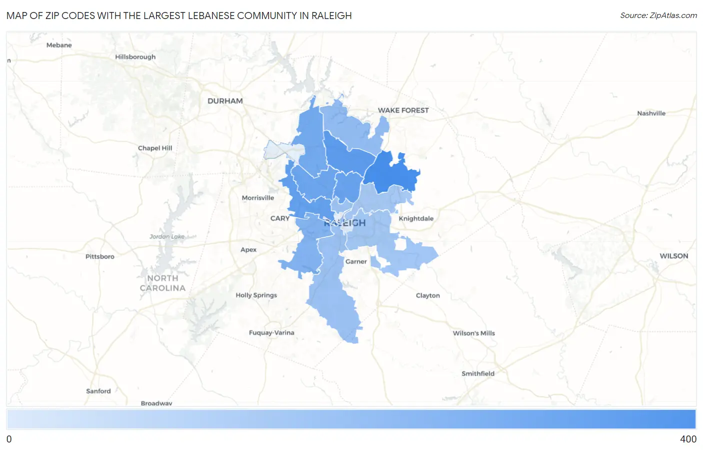 Zip Codes with the Largest Lebanese Community in Raleigh Map