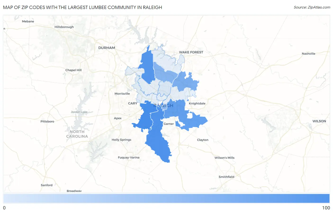 Zip Codes with the Largest Lumbee Community in Raleigh Map