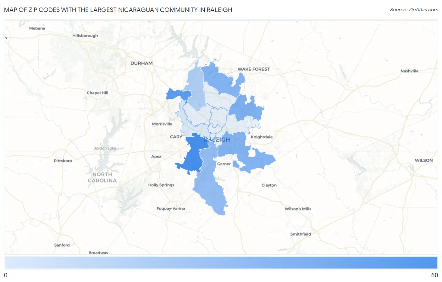 Zip Codes with the Largest Nicaraguan Community in Raleigh Map