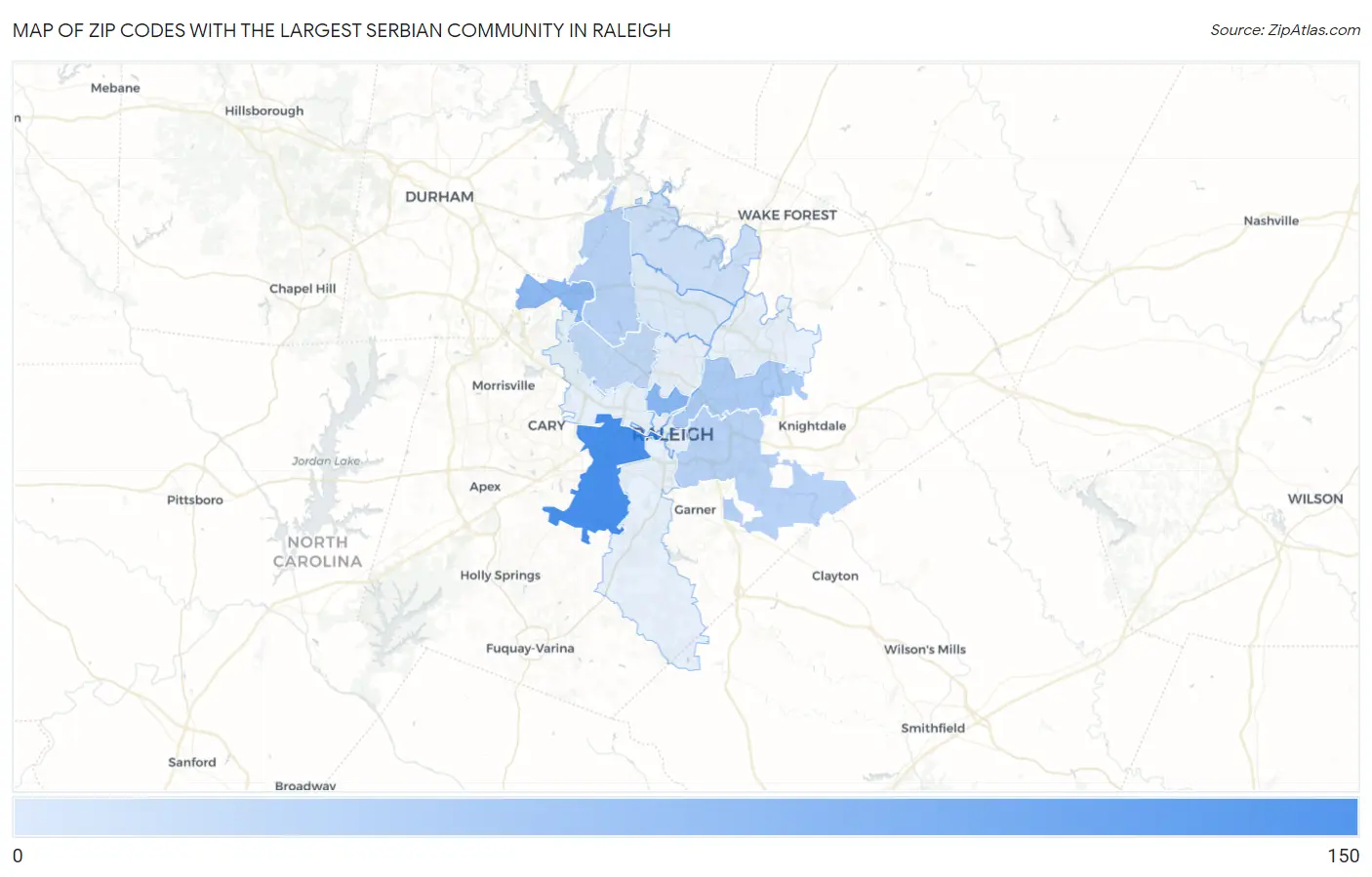 Zip Codes with the Largest Serbian Community in Raleigh Map