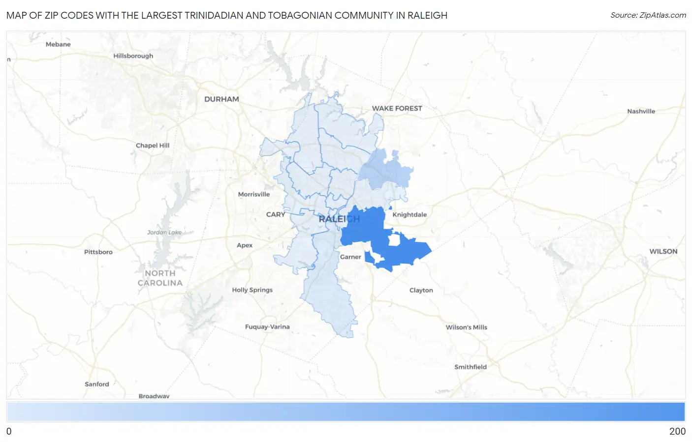 Zip Codes with the Largest Trinidadian and Tobagonian Community in Raleigh Map