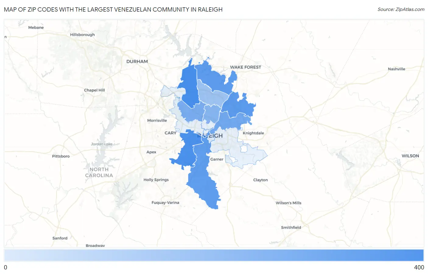 Zip Codes with the Largest Venezuelan Community in Raleigh Map