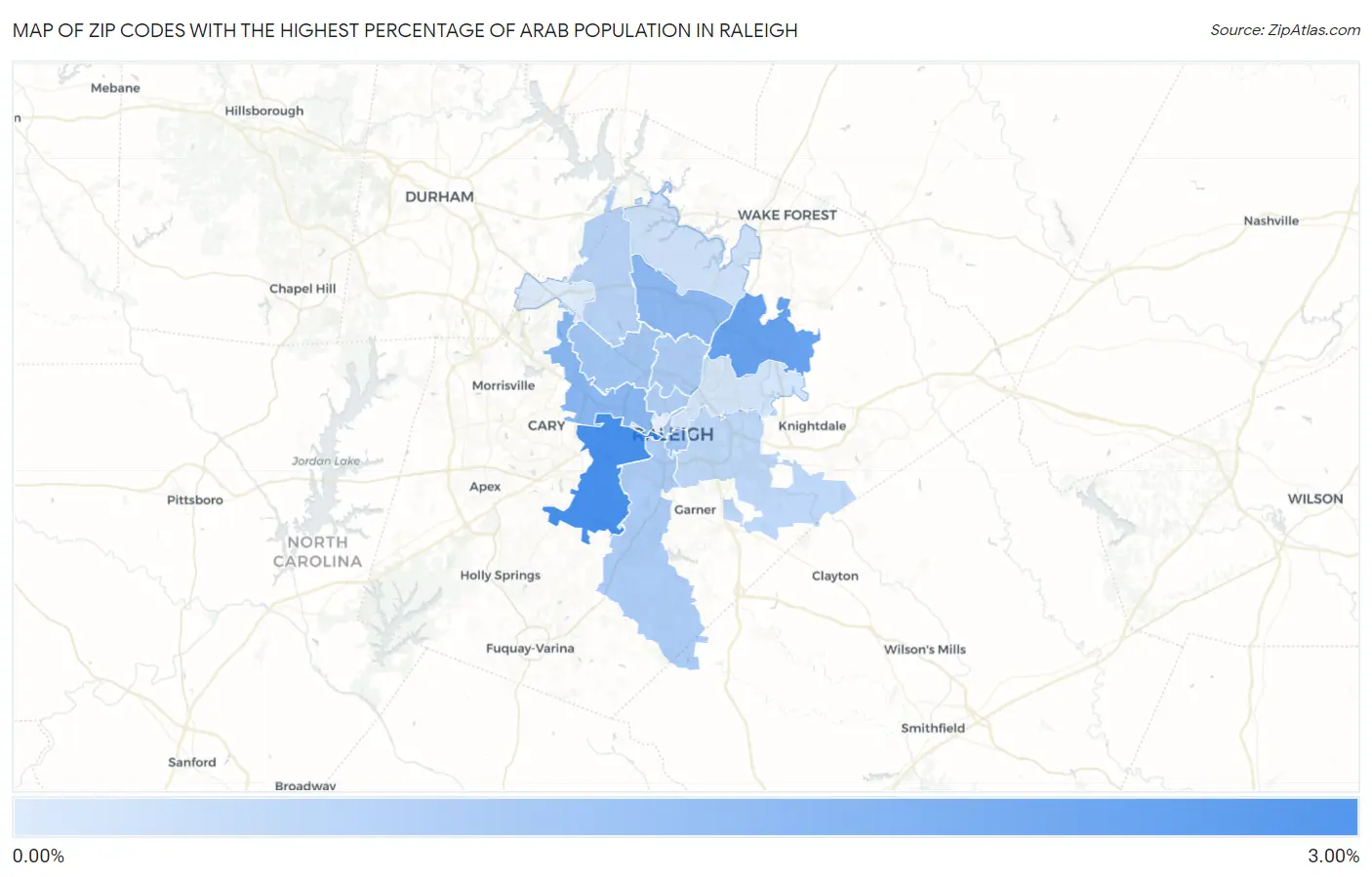 Zip Codes with the Highest Percentage of Arab Population in Raleigh Map