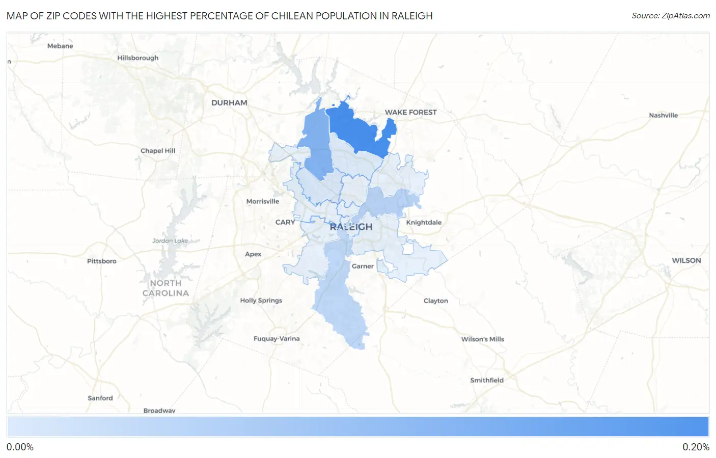 Zip Codes with the Highest Percentage of Chilean Population in Raleigh Map