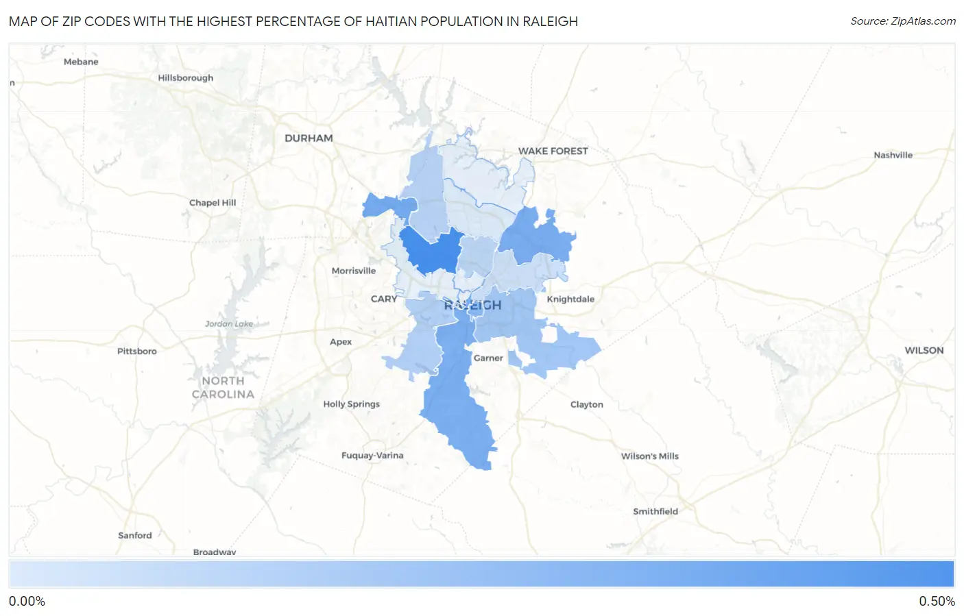 Zip Codes with the Highest Percentage of Haitian Population in Raleigh Map