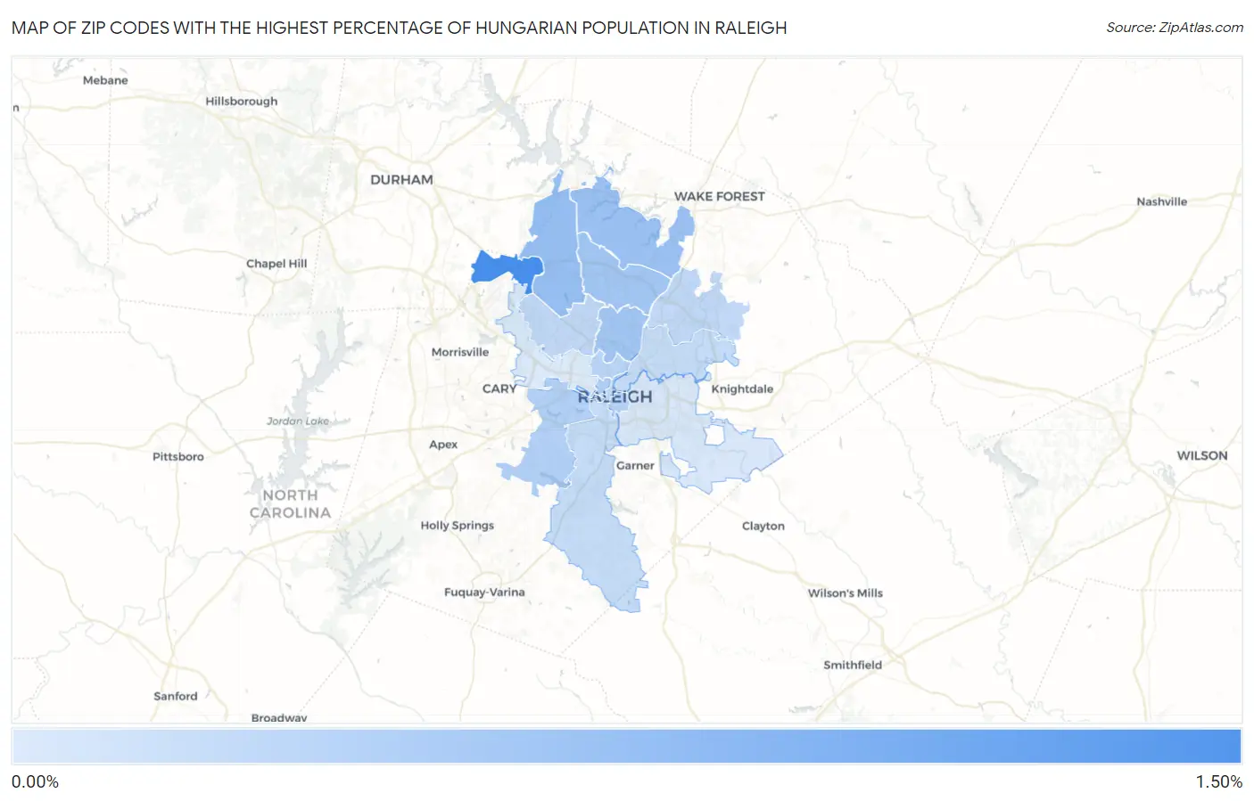 Zip Codes with the Highest Percentage of Hungarian Population in Raleigh Map