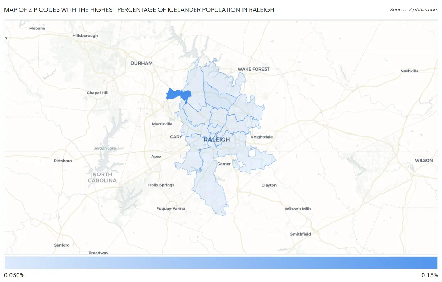 Zip Codes with the Highest Percentage of Icelander Population in Raleigh Map