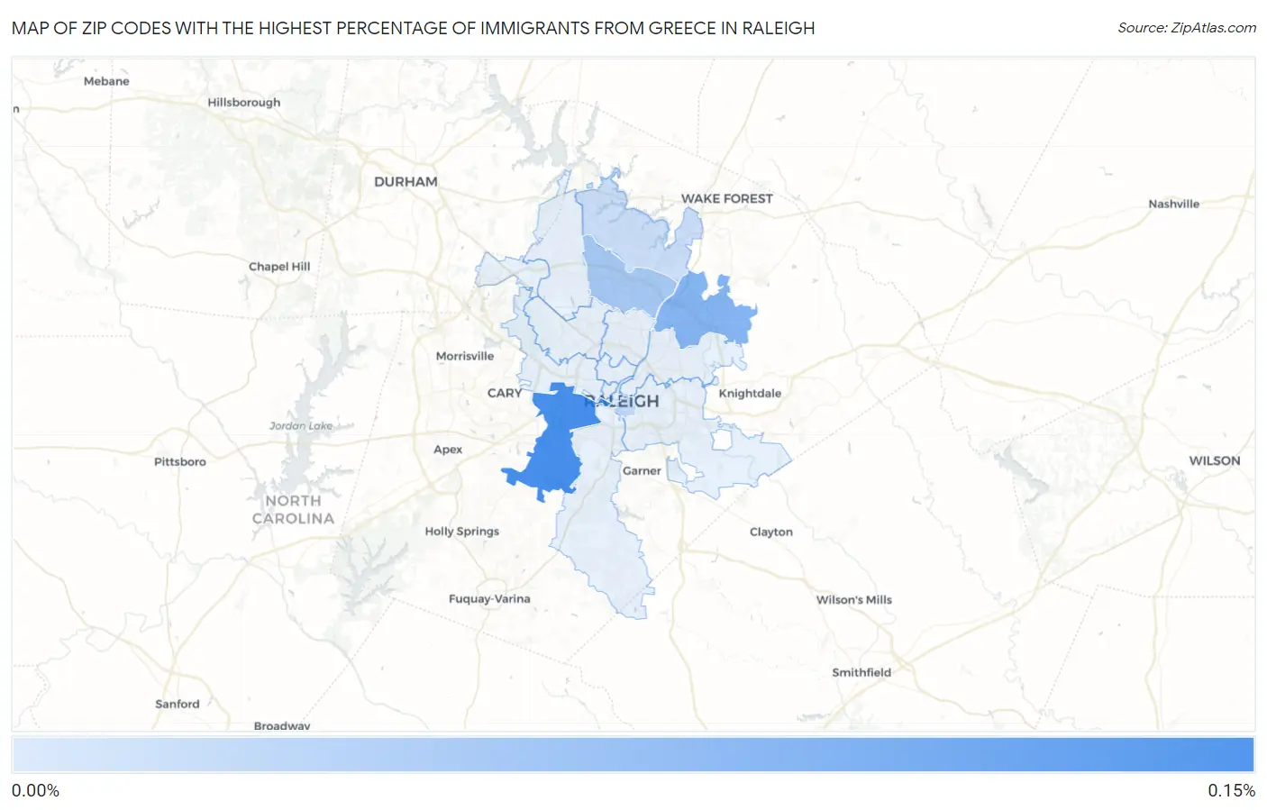 Zip Codes with the Highest Percentage of Immigrants from Greece in Raleigh Map