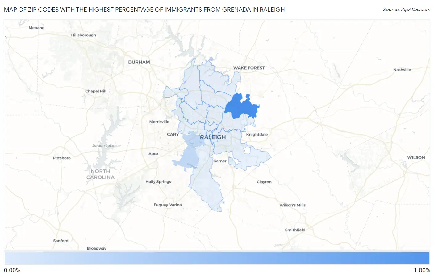 Zip Codes with the Highest Percentage of Immigrants from Grenada in Raleigh Map