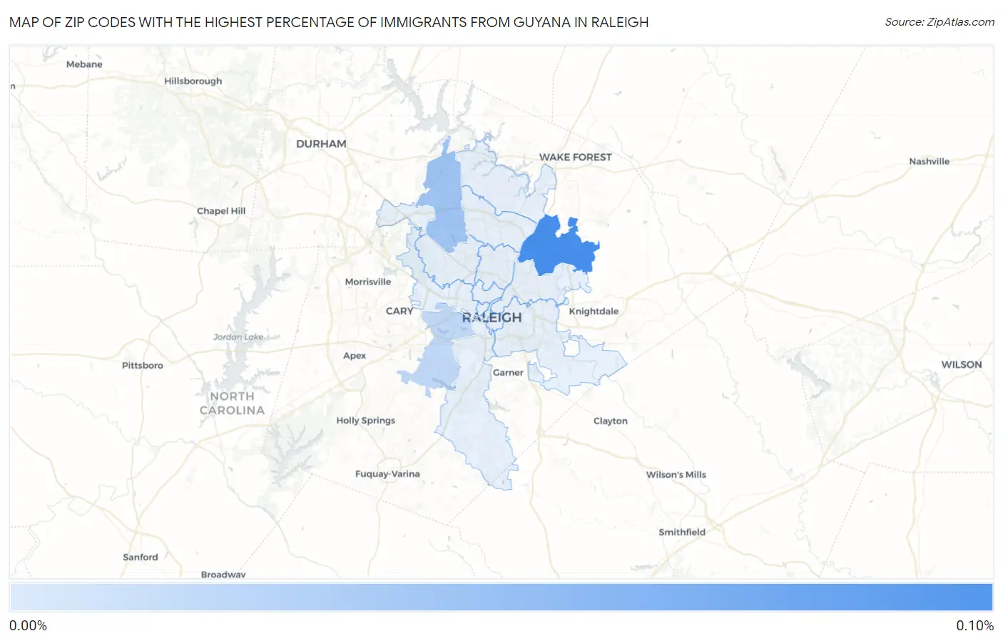 Zip Codes with the Highest Percentage of Immigrants from Guyana in Raleigh Map