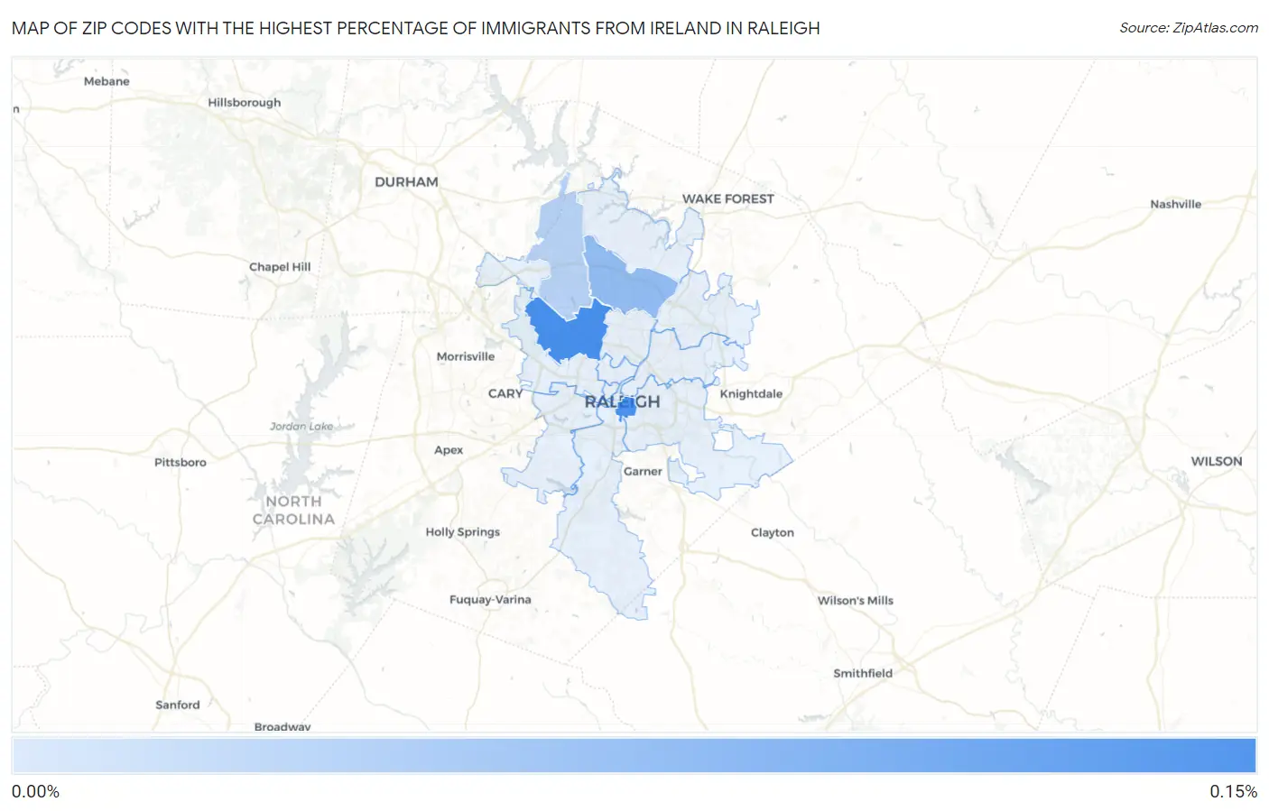 Zip Codes with the Highest Percentage of Immigrants from Ireland in Raleigh Map