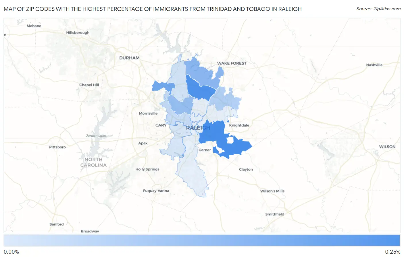 Zip Codes with the Highest Percentage of Immigrants from Trinidad and Tobago in Raleigh Map