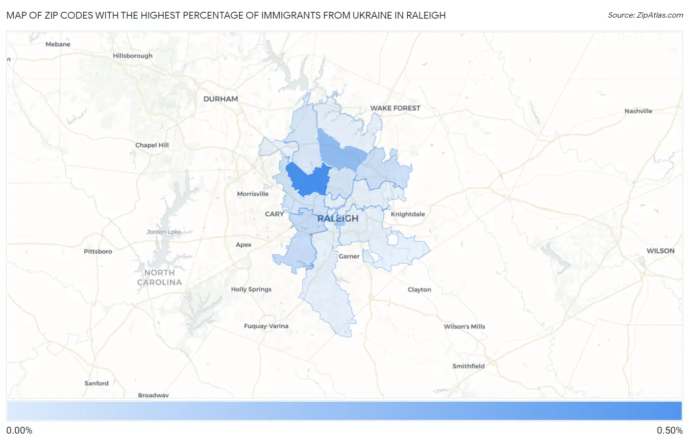 Zip Codes with the Highest Percentage of Immigrants from Ukraine in Raleigh Map