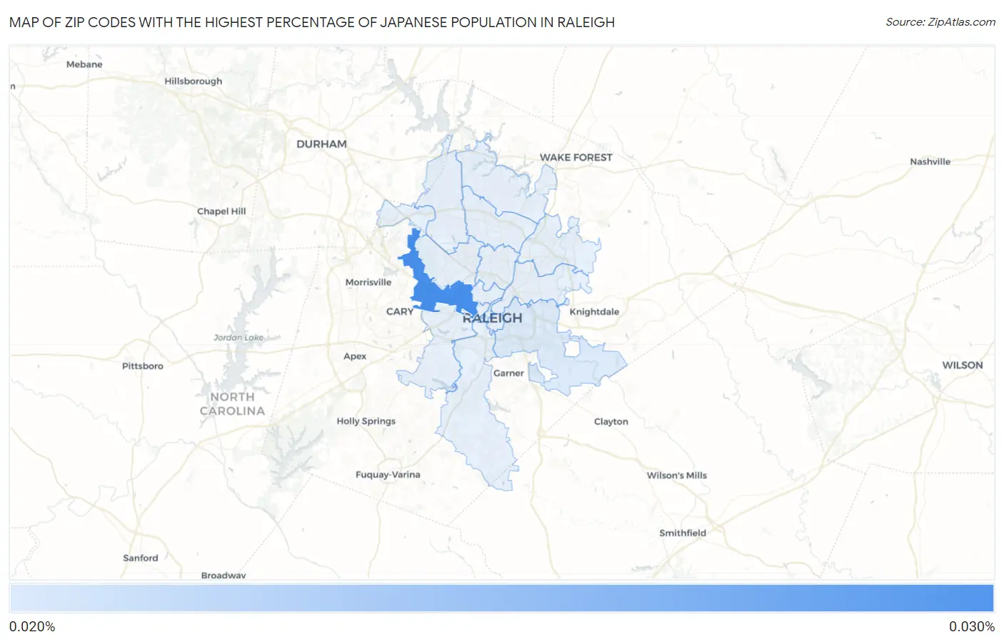 Zip Codes with the Highest Percentage of Japanese Population in Raleigh Map