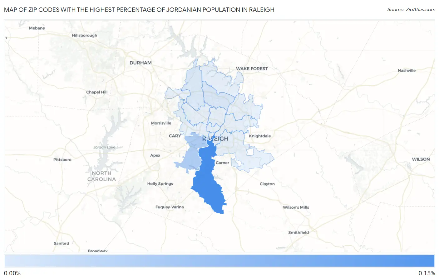 Zip Codes with the Highest Percentage of Jordanian Population in Raleigh Map