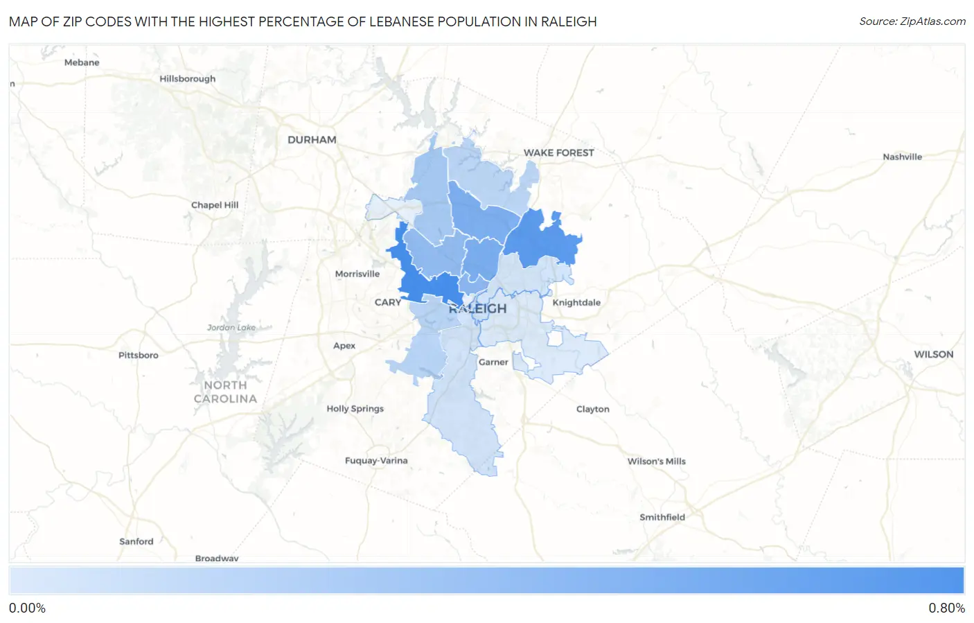 Zip Codes with the Highest Percentage of Lebanese Population in Raleigh Map