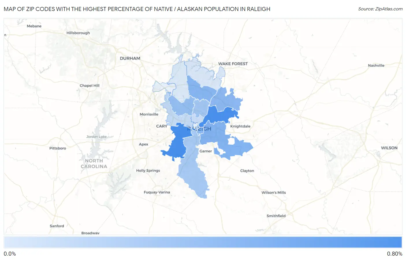 Zip Codes with the Highest Percentage of Native / Alaskan Population in Raleigh Map