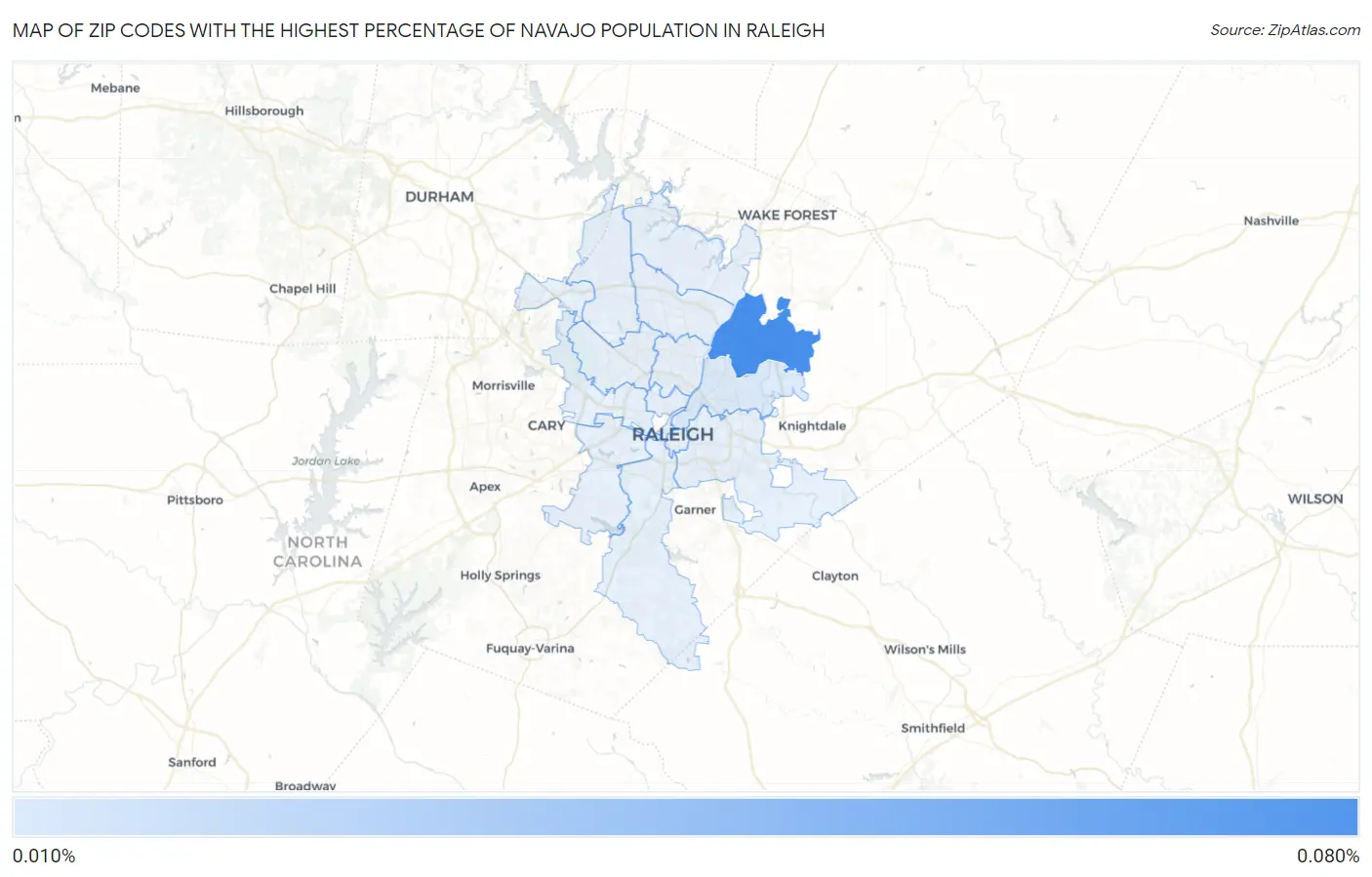 Zip Codes with the Highest Percentage of Navajo Population in Raleigh Map
