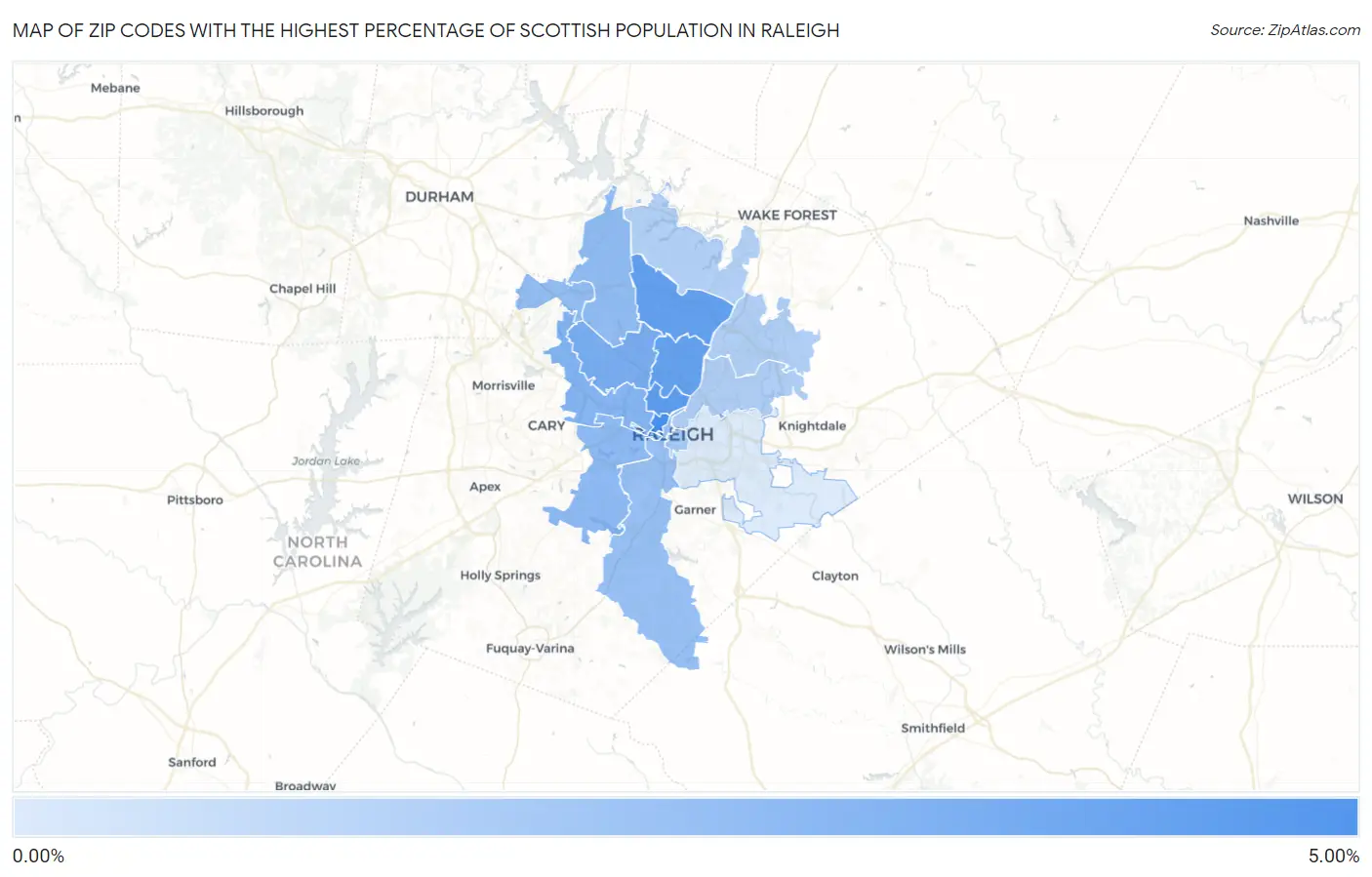 Zip Codes with the Highest Percentage of Scottish Population in Raleigh Map
