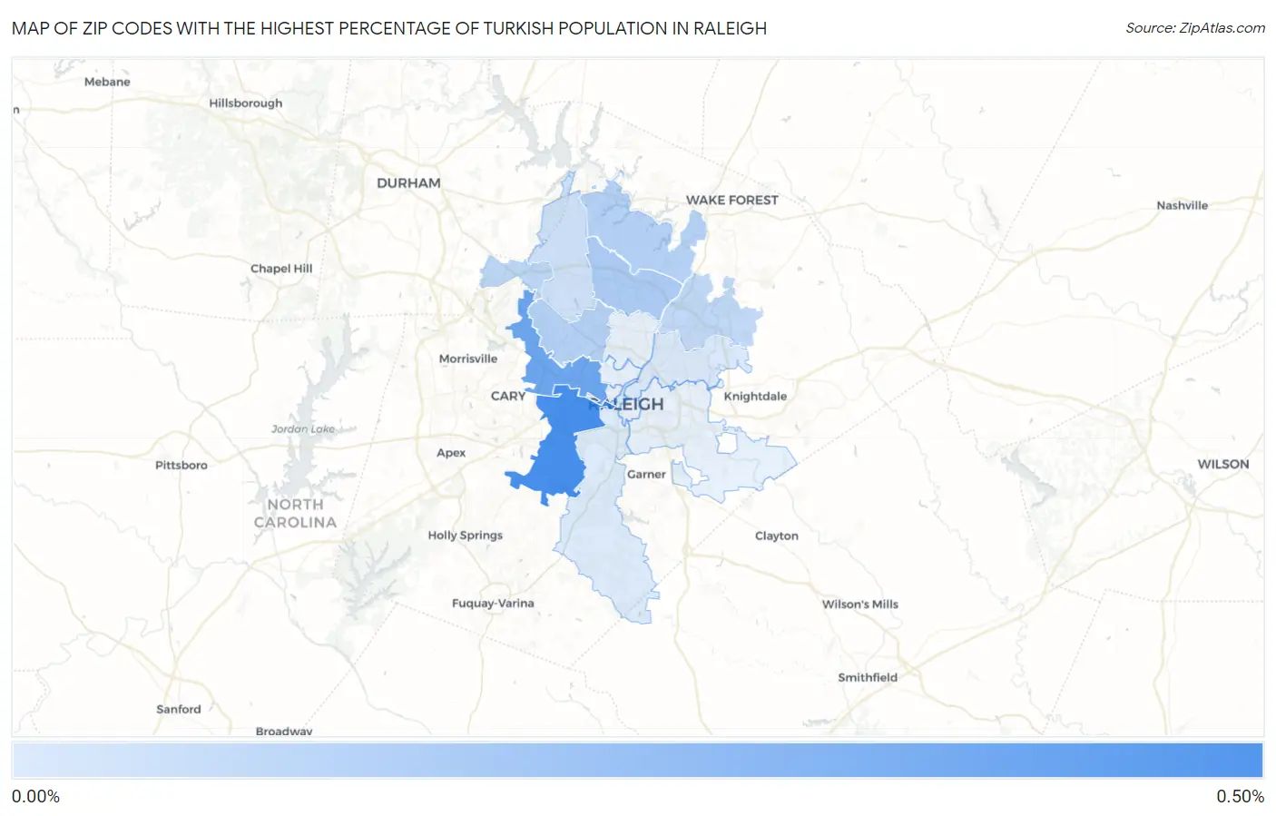 Zip Codes with the Highest Percentage of Turkish Population in Raleigh Map