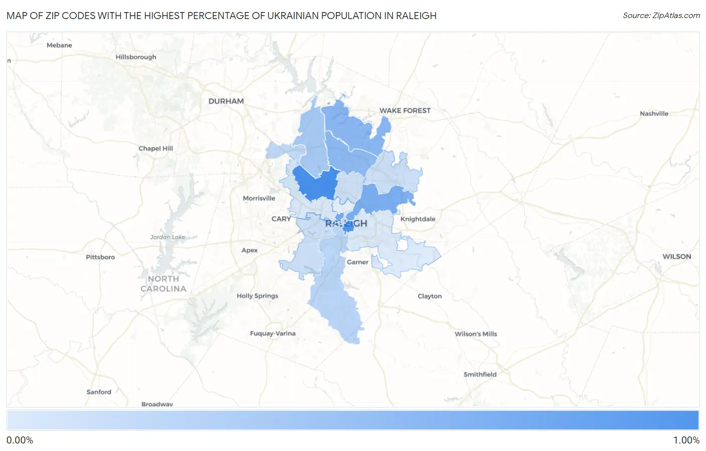 Zip Codes with the Highest Percentage of Ukrainian Population in Raleigh Map
