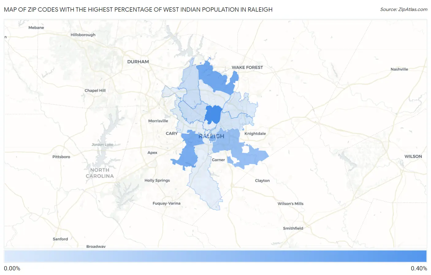Zip Codes with the Highest Percentage of West Indian Population in Raleigh Map