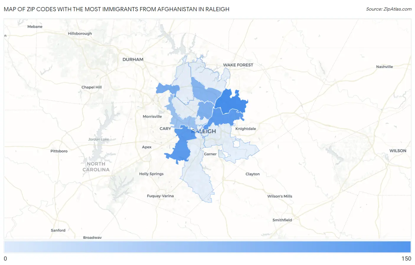 Zip Codes with the Most Immigrants from Afghanistan in Raleigh Map