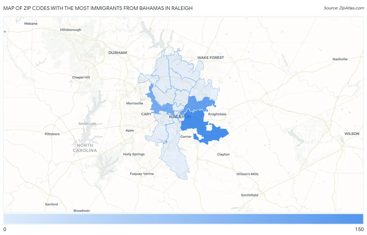 Zip Codes with the Most Immigrants from Bahamas in Raleigh Map