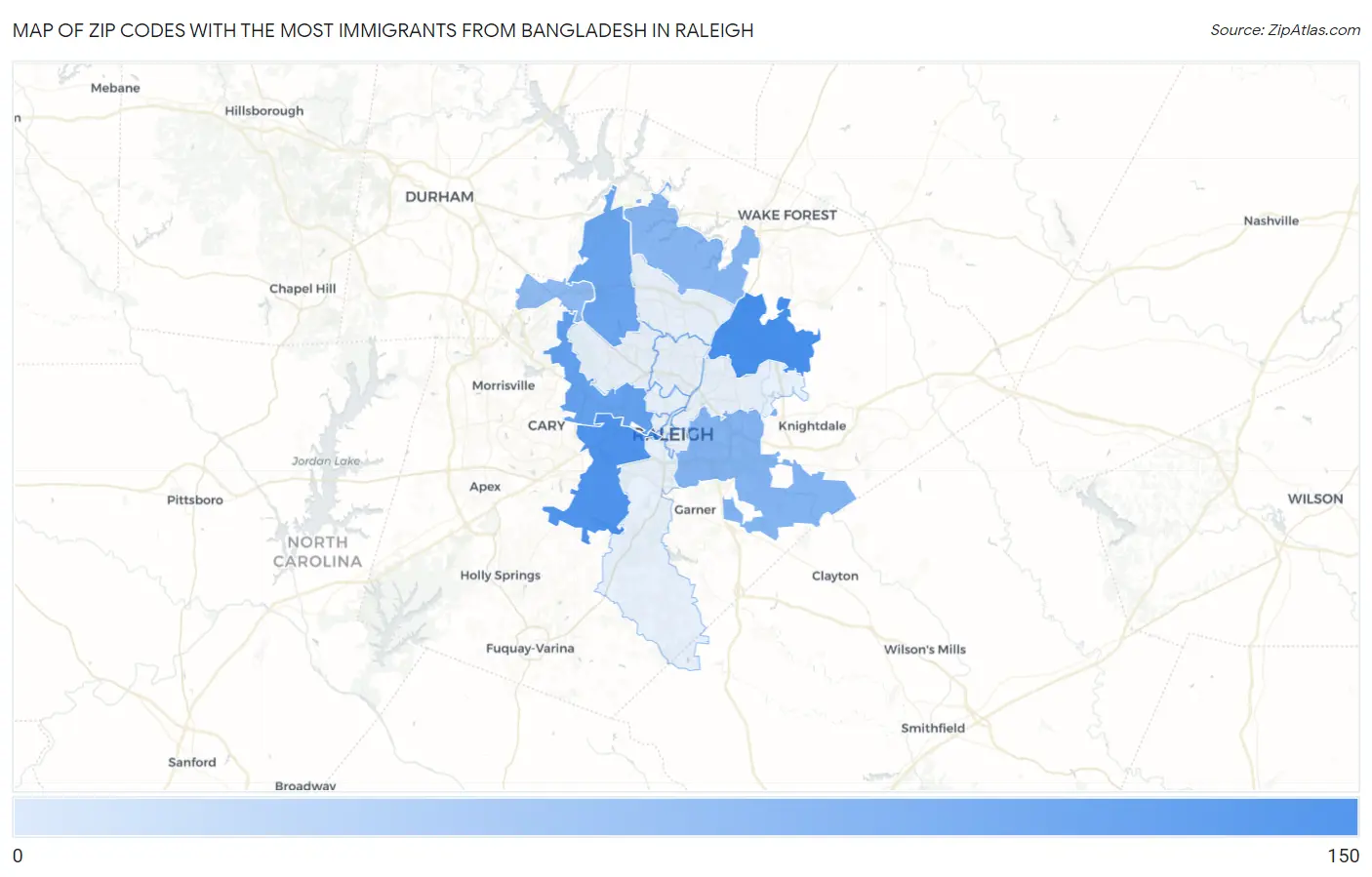 Zip Codes with the Most Immigrants from Bangladesh in Raleigh Map